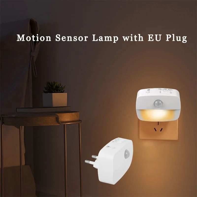 Mini LED Motion Sensor Night Light Plug In With Warm White Glow battery Powered 3 Pcs warm White