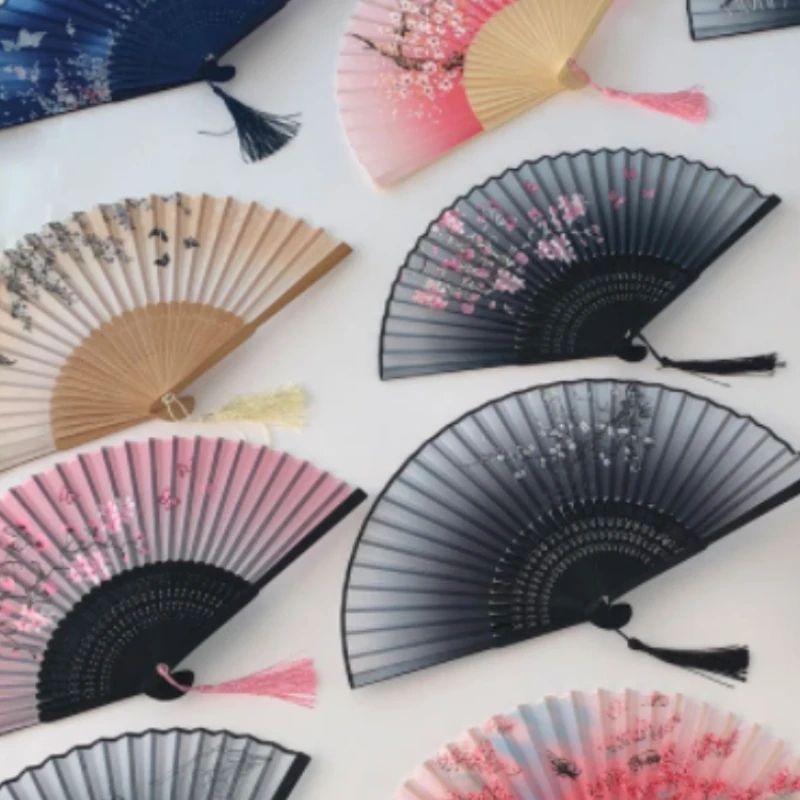Retro Japanese Folding Fan Elegant Japanese Folding Fan For Women, Dance & Home Decor blue And White