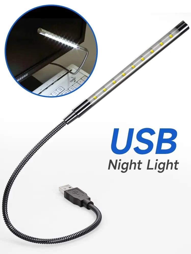 USB LED Book Light With Flexible Metal Neck For Reading gold