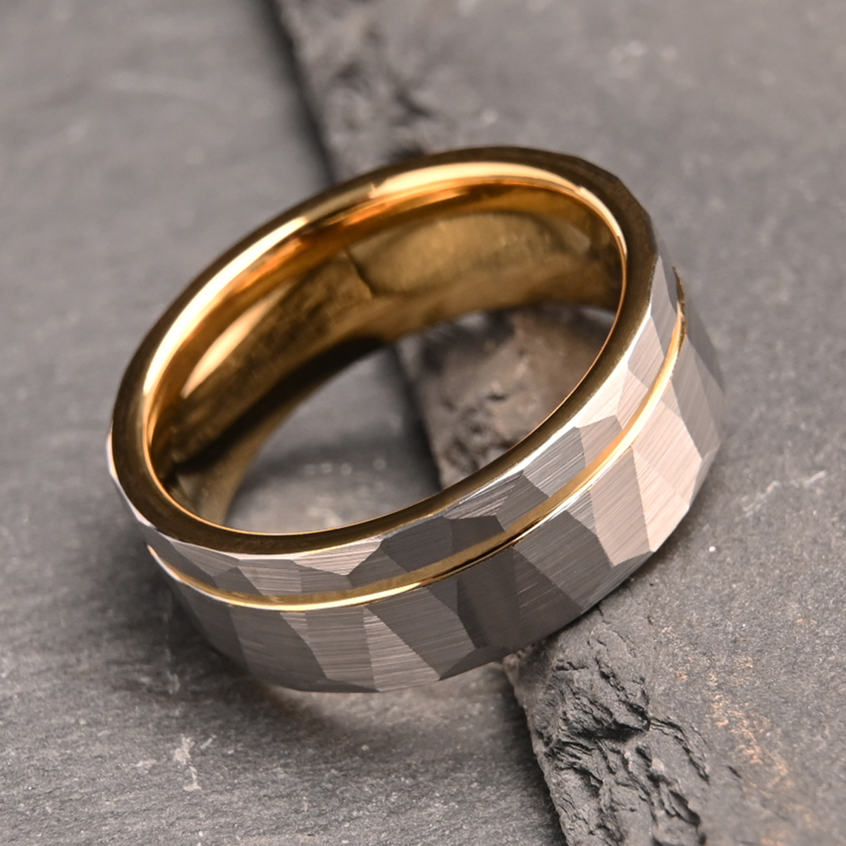 Hammered Tungsten Carbide Ring, Men's Wedding Bands, Fashion Jewellery, Engagement Rings For Him silver Gold 9.5