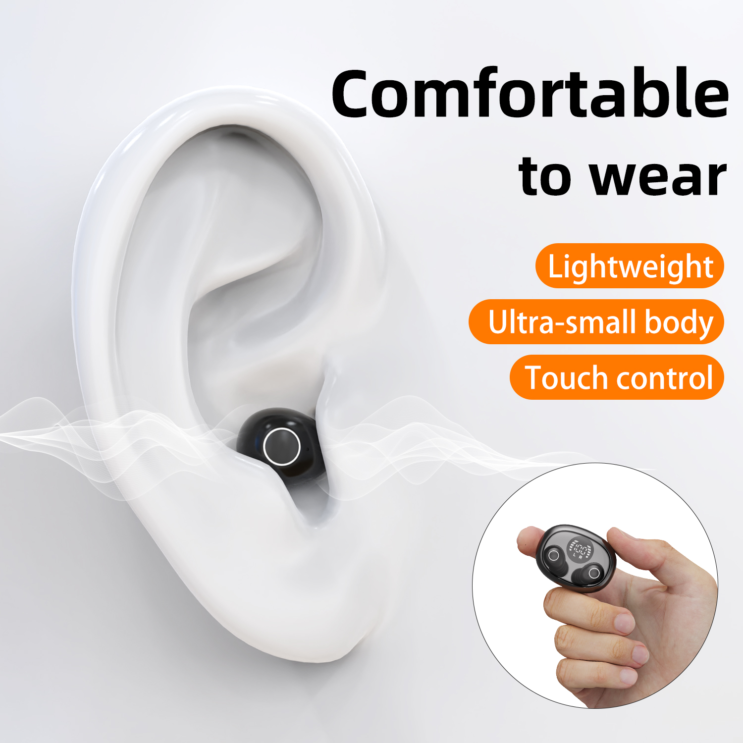 Smallest Tiny Earbuds, Invisible Sleep Wireless Bluetooth Headset With Mic For Comfort black