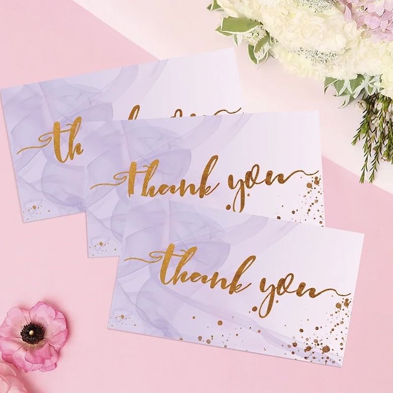 Gold Foil Thank You Cards 50 Pack Mini Textured Gratitude Notes For Weddings And Business blue