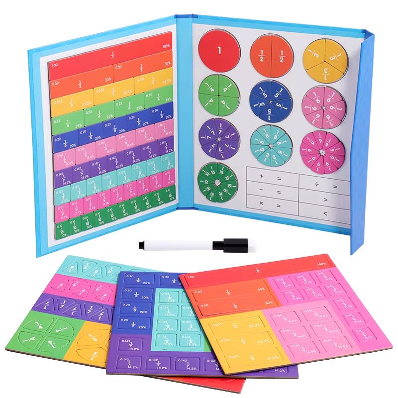 Magnetic Fraction Book Wooden Learning Set Montessori Math Tiles For Kids set 1
