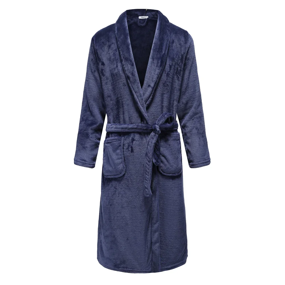 Men Plus Size Thick Flannel Robe Kimono Bathrobe, Coral Fleece Gown For Sleepwear, Autumn Winter Nightwear & Lounge Wear men Gray 4 m