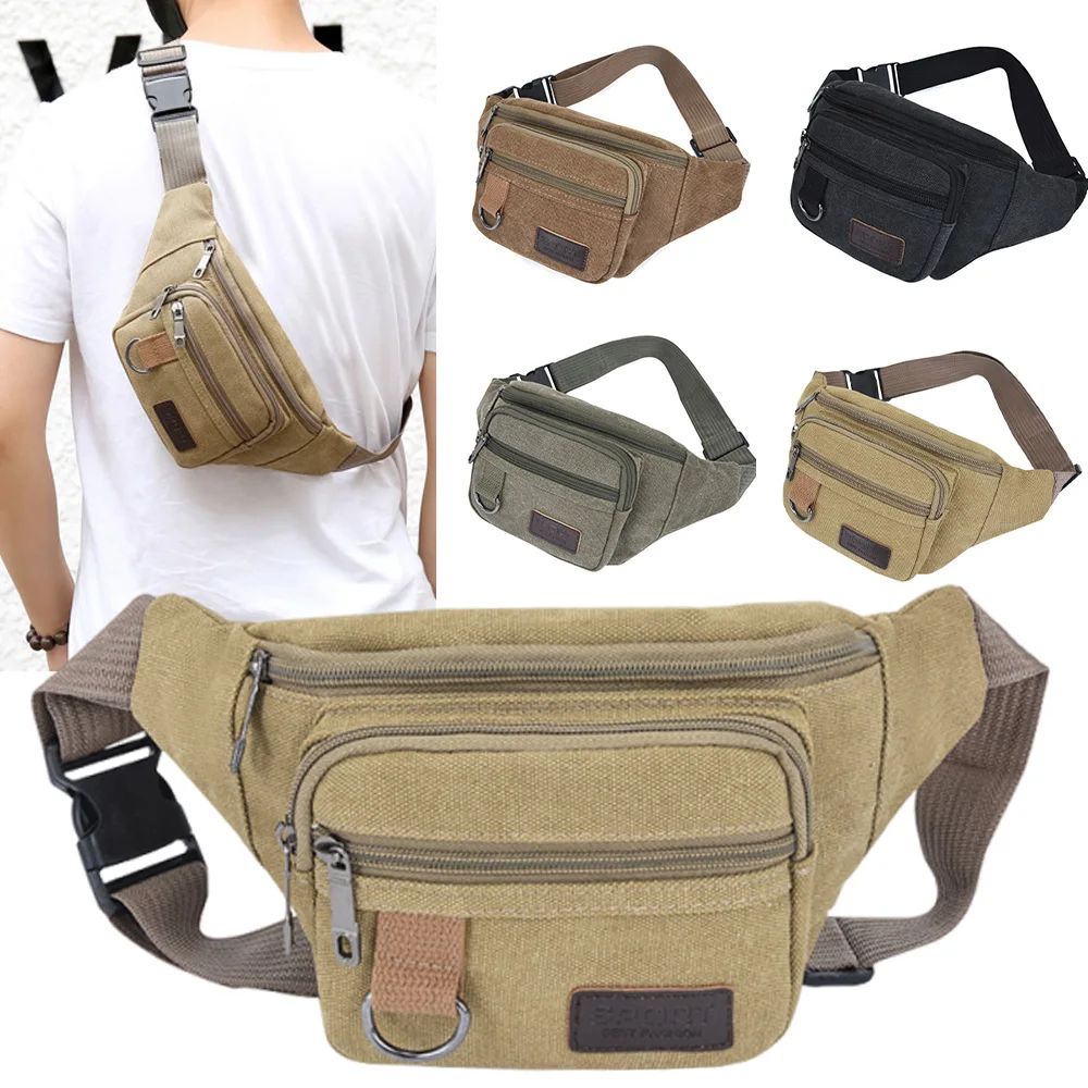 Canvas Tactical Crossbody Waist Bag khaki