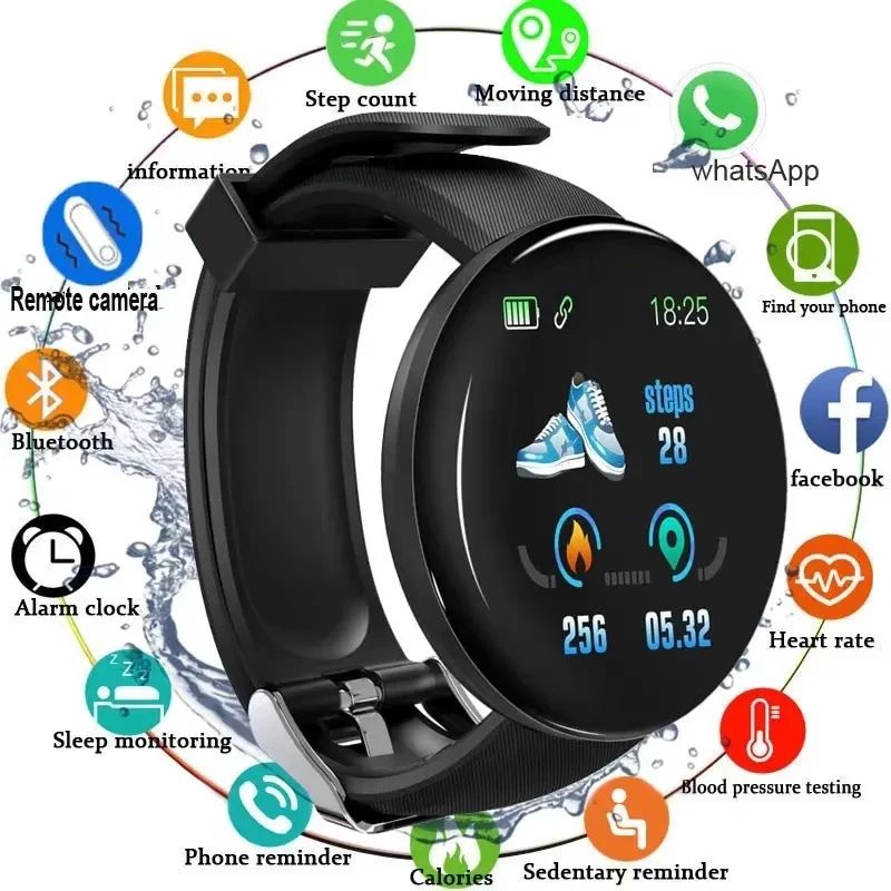 D18 Circular Color Screen Smartwatch Fitness Tracker Watch With Call & Message Notifications black
