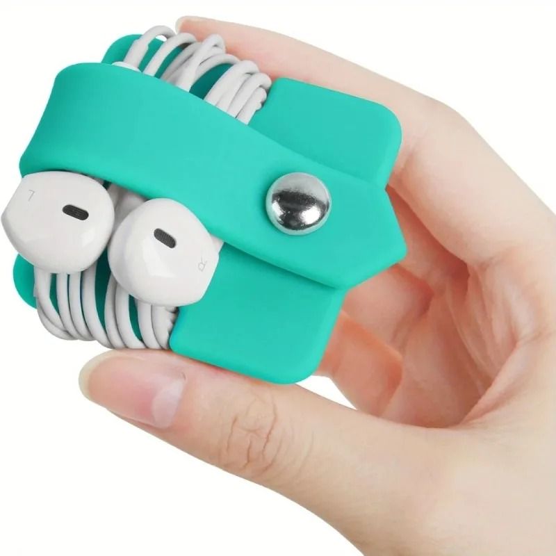 Silicone Headphone Cable Organizer With Buckle For Desktop And Travel blue