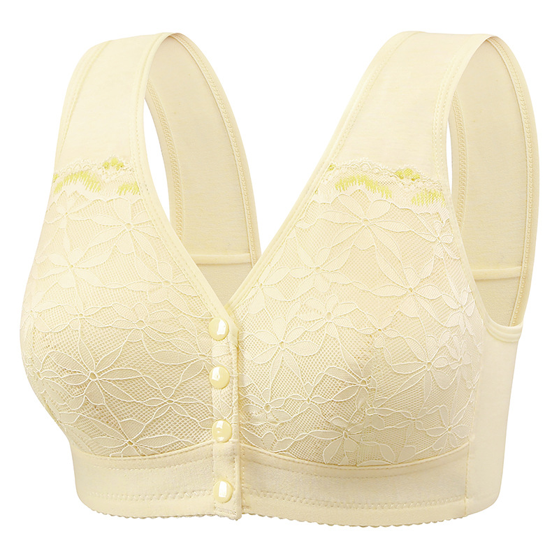 Comfortable Soft Cotton Bra, Thin Cup Front Buckle, Lace No Underwire Vest For Elderly Women, Extra Large Size cameo1 90