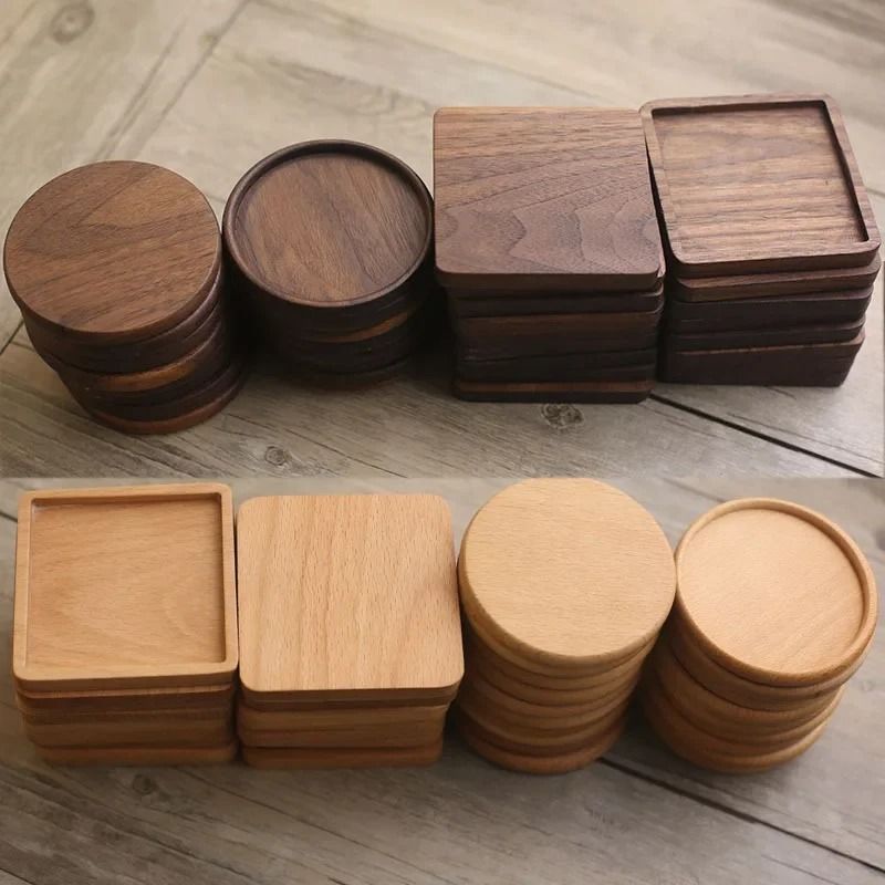 Round Wooden Coaster Natural Wood Cup Mat For Coffee Tea And Drinks c 8.8 Cm 1 Pc