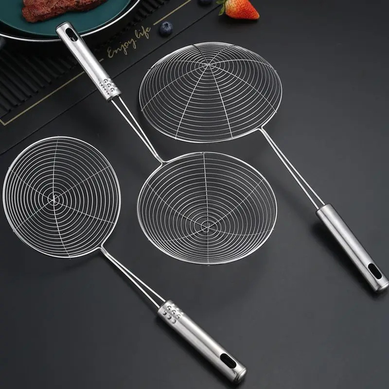 Stainless Steel Oval Skimmer, Mesh Oil Pot Food Filter, Cookware Colander & Strainer For Frying Stainless Steel Oval Skimmer, Mesh Oil Pot Food Filter, Cookware Colander & Strainer For Frying
