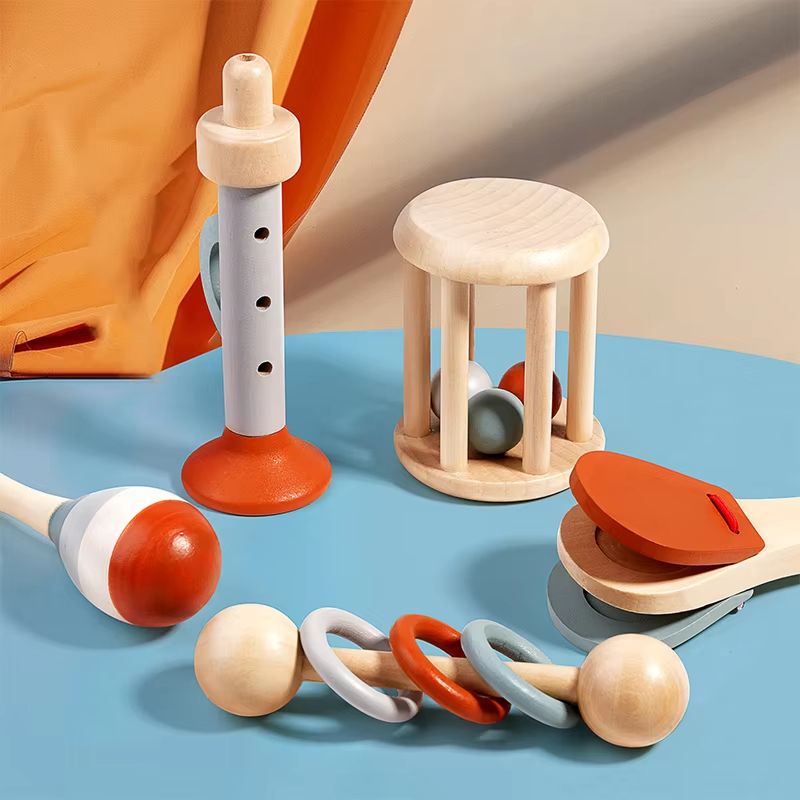 5 Piece Baby Musical Instrument Set Montessori Baby Toys Sensory Rattles For Early Play set In Box
