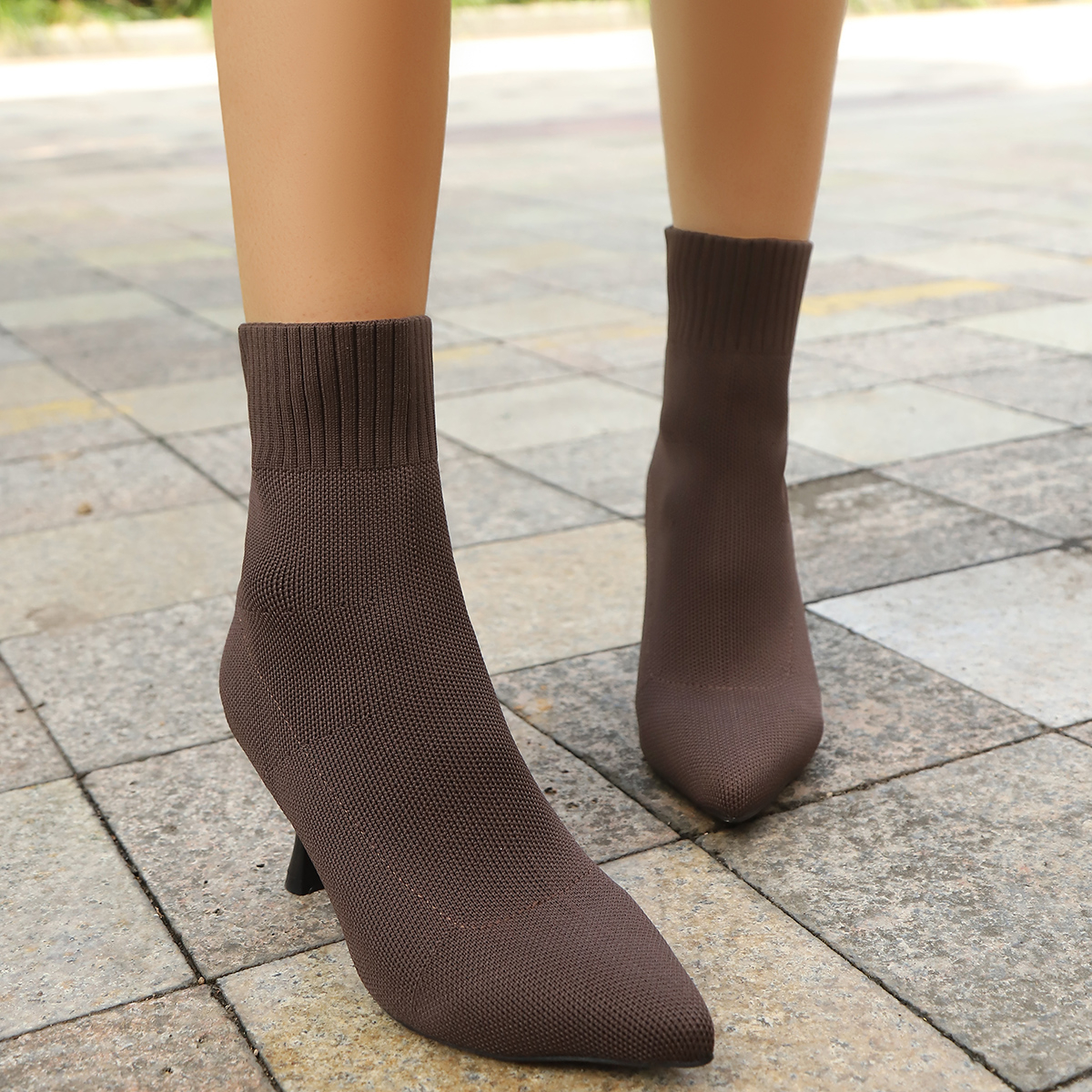 Luxury Stretch Fabric Chelsea Boots Women, Spring Autumn Ankle Boots, Slip On Sexy, Pointed Toe High Heels 42 beige