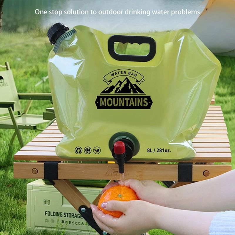 8L Outdoor Portable Water Bag With Faucet And Handle khaki