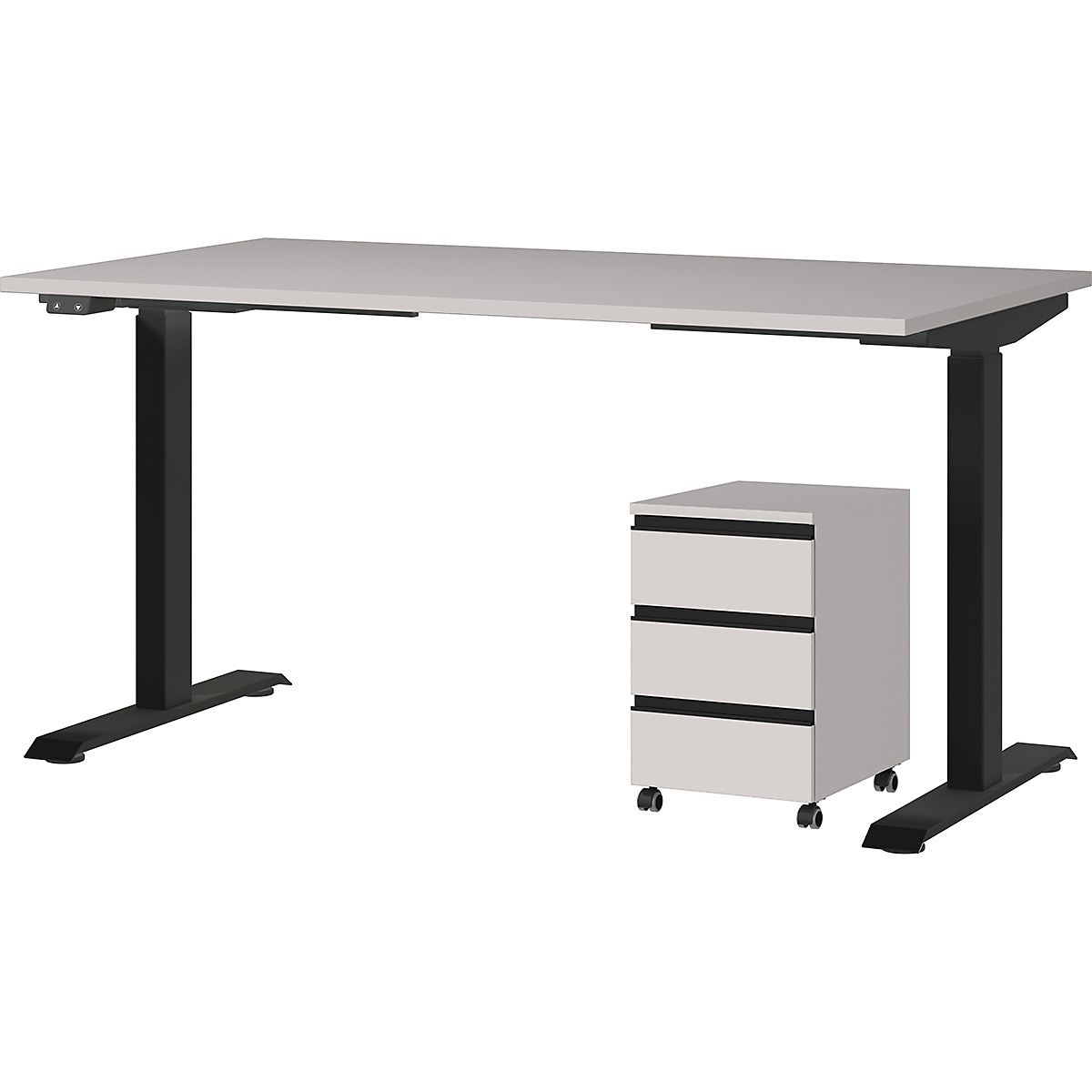 Büromöbel Set 2-teilig | Elektrischer Schreibtisch & Rollcontainer | Greige/Schwarz 140x80cm Memory, USB & Soft-Close | Made in Germany Kadima Design Image