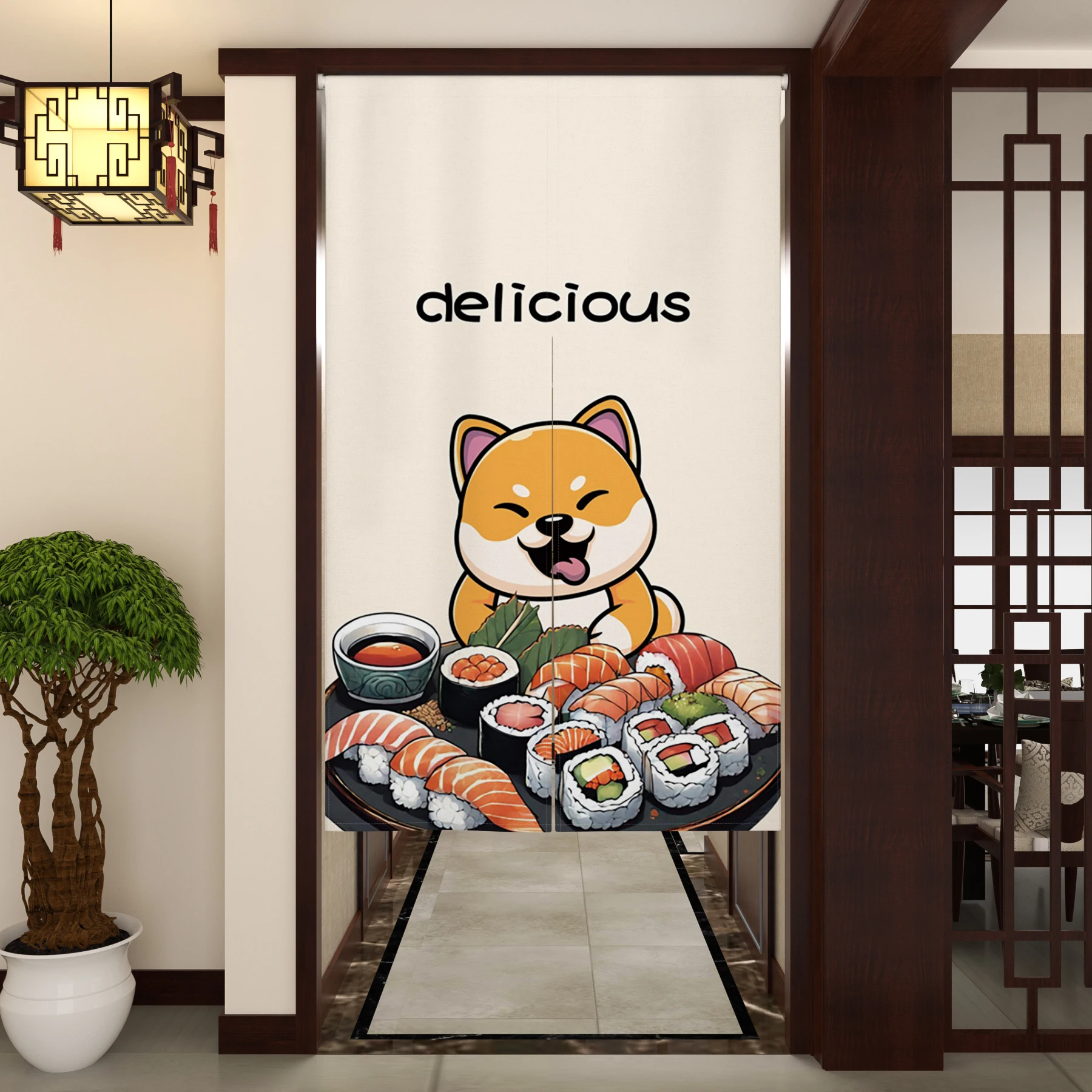 Japanische Shiba Inu Türvorhänge, Küchentrennvorhänge aus Leinen, Vorhänge für Esszimmer, Wohnzimmer, Eingangsbereich, geteilte Türvorhänge Image