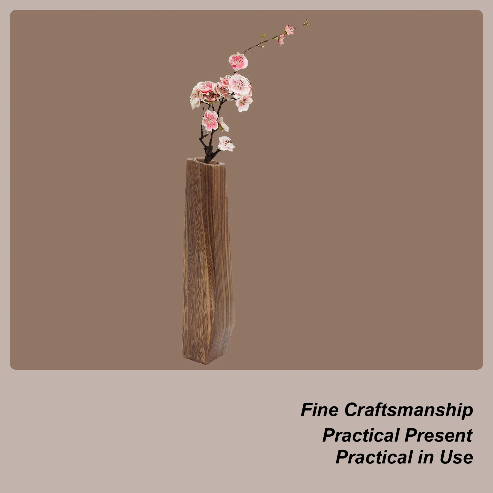 Rustikale Vase aus Holz, Blumenvase, Tischdekoration, Heimdekoration für drinnen und draußen, Terrasse, Flur, Badezimmer, Schlafzimmer, Mittelstücke Image