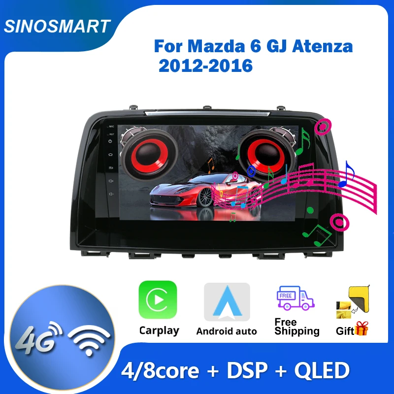 SINOSMART 9" Android 12 Autoradio für Mazda 6 Mazda6 Atenza GJ GL 2012–2016 GPS Navigation 48EQ DSP CarPlay Android Auto Unterstützung OEM Bose Image
