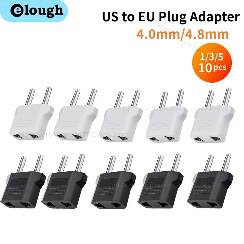 Elough 1-10PCS Adattatore spina da US a UE 4.0/4.8mm Spine per presa elettrica Adattatori EU Euro KR Convertitore spina di alimentazione Presa di corrente UE