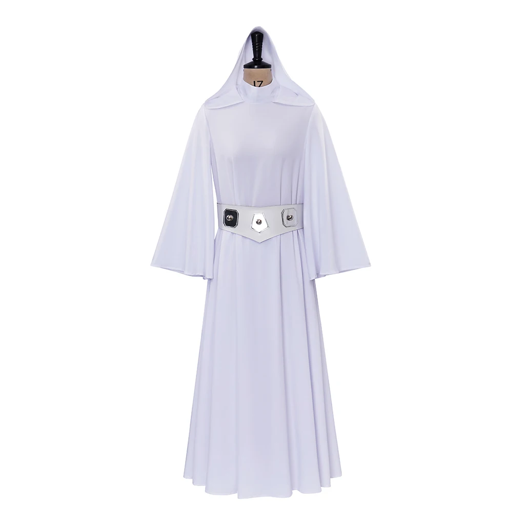 Leia Costume Cosplay Principessa Abito bianco Abito da donna Travestimento Abito da battaglia Abbigliamento Abiti di carnevale di Halloween