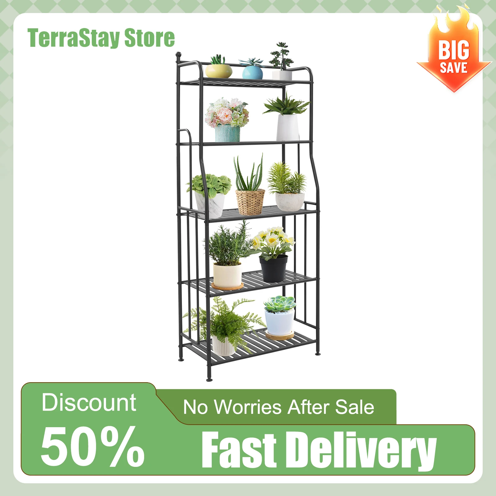 5-stufiges Lagerregal, Metallregal, 15 kg/lagiges Fassungsvermögen für Balkon, Garten, Küche, mit verstellbaren Füßen, zum Aufbewahren von Pflanzenutensilien, Schuhbuch