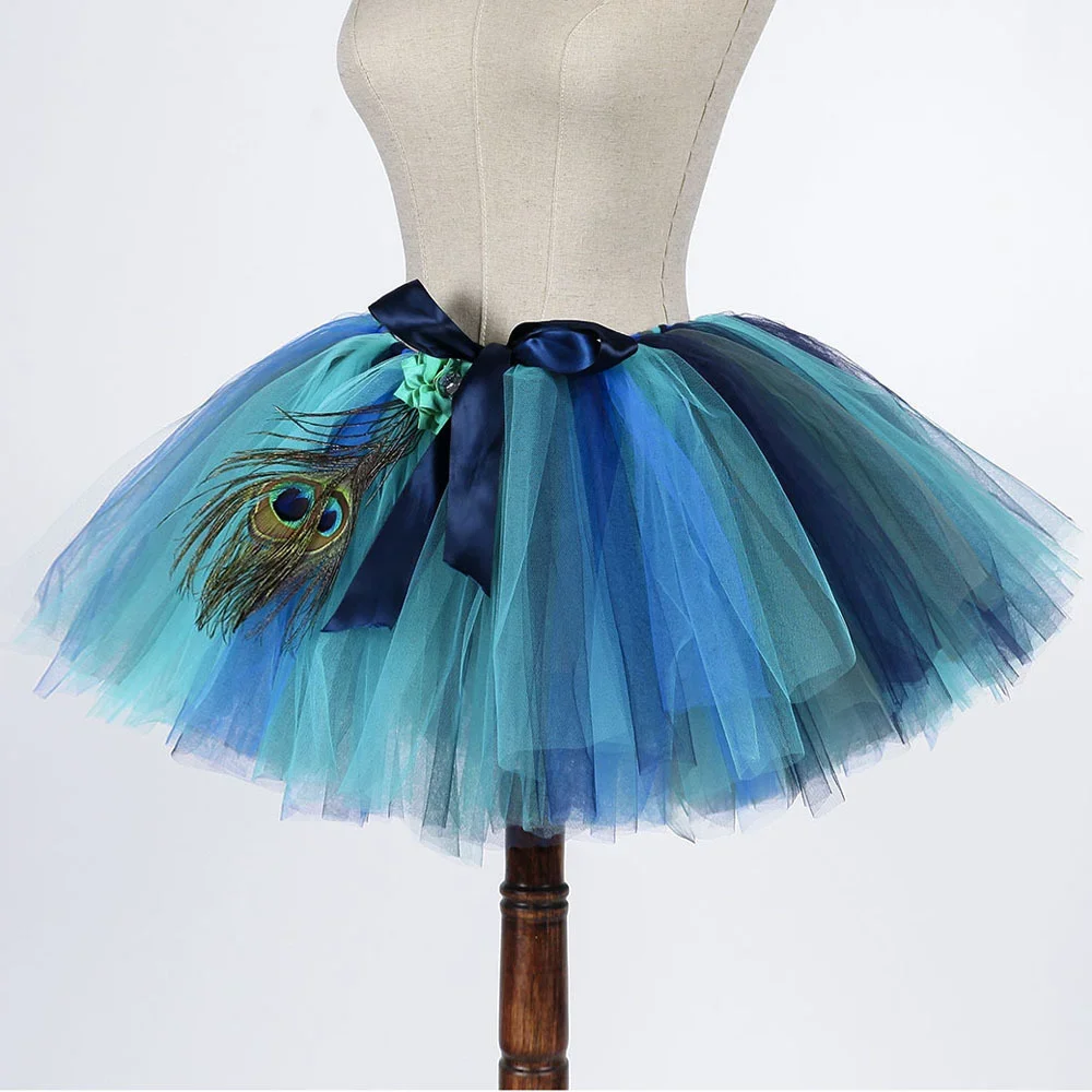 2-14 Jahre Feder Pfau Flauschiger Rock Frauen Erwachsene Geburtstagsfeier Rollenspiel Tutu Halloween Festzug Pfau Tierkostüm für Te Image