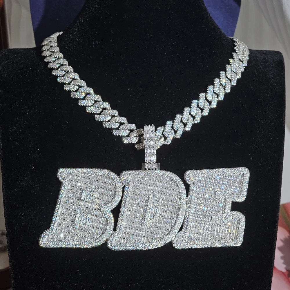 Benutzerdefinierte Big Bail Baguettecz Brief Halskette Anhänger mit 13MM kubanischen Kette Hip Hop Modeschmuck für Frauen Männer personalisiertes Geschenk