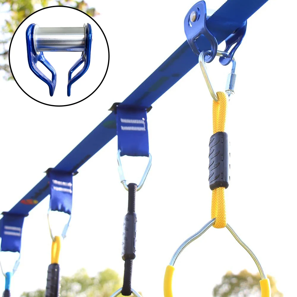 Ninja Slider Slackline Riemenscheibe mit Karabiner Ninja Warrior Hindernisparcours für Kinder Hinterhof Zipline Sliding Slackline Image