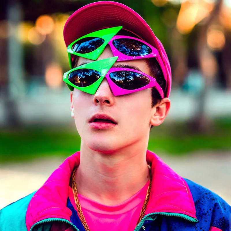 Vintage grüne rote Brille 2023, modisch, für Damen und Herren, ausgefallene Party-Festival-Sonnenbrille, Hip Hop, einzigartig, Y2K, Roy Purdy, lustige Farbtöne, UV400
