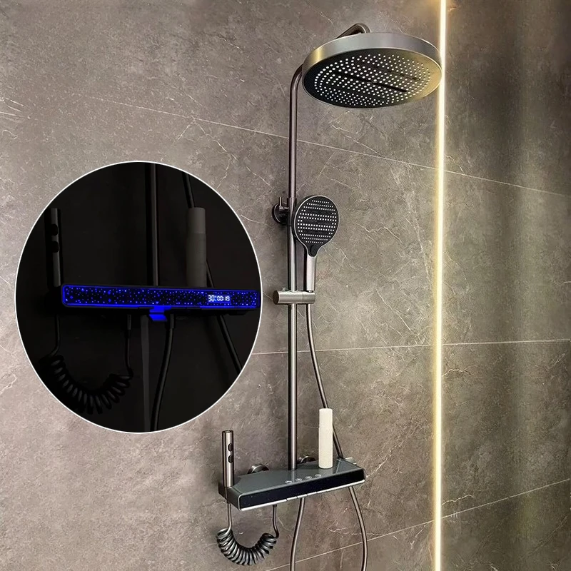Set doccia digitale intelligente per bagno, display della temperatura, rubinetto per doccia, set completo, sistema doccia a pioggia con uscita acqua a 4 vie