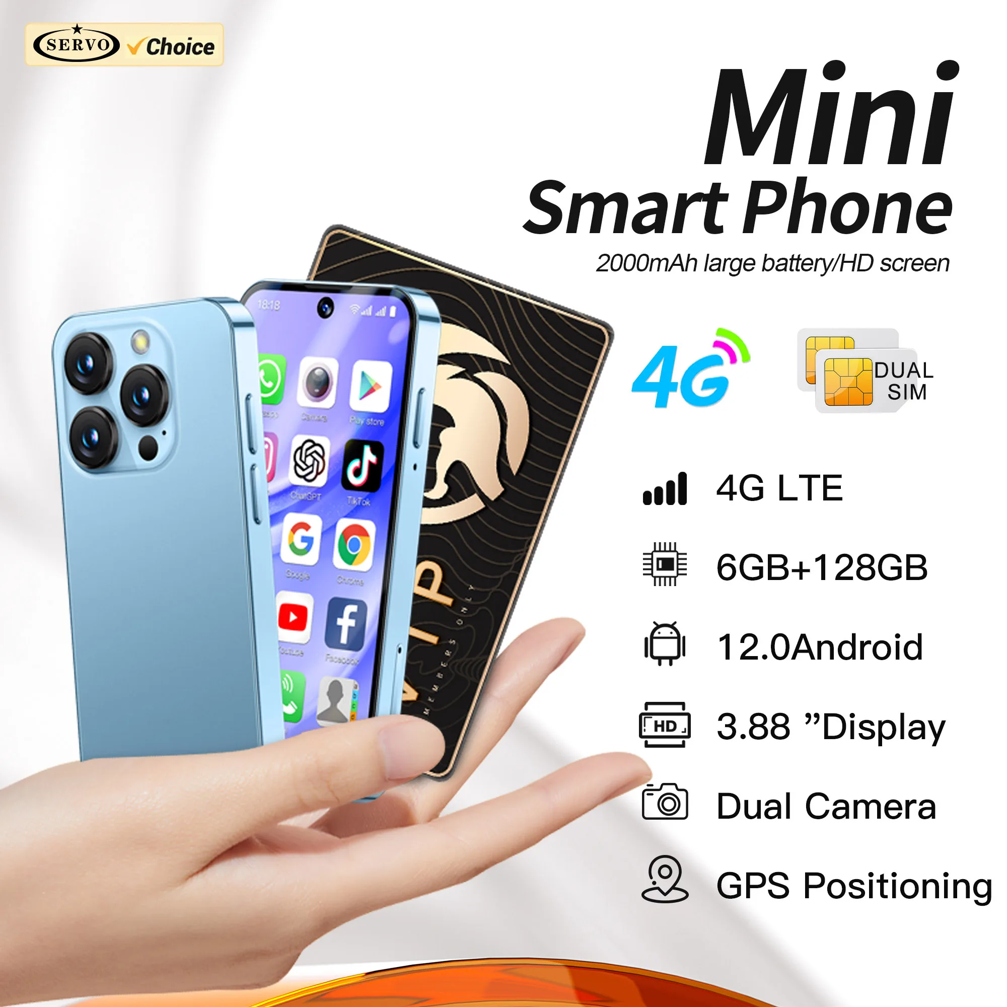 SERVO 19PRO 4G Netzwerk Mini Smartphone Android12 OS RAM 6GB ROM 128GB Play Store GPS OTG 3,88