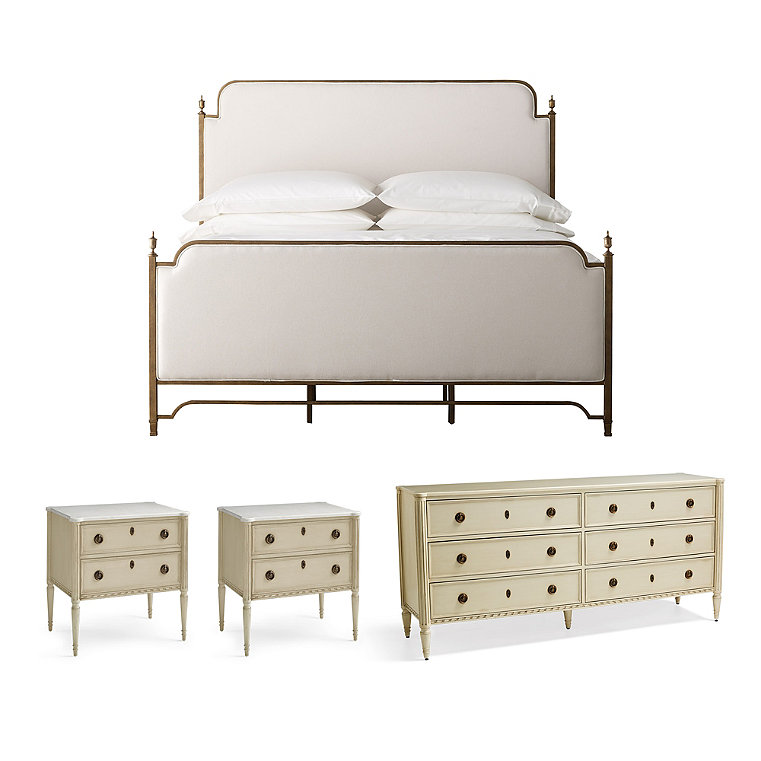 Whitby/Etienne Bedroom Set in French Linen - Queen, Bed, Two Bedside Chests and Six-Drawer Dresser - Frontgate