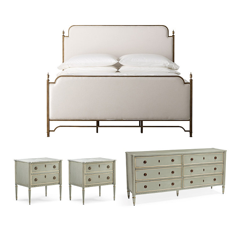 Whitby/Etienne Bedroom Set in French Patina - King, Bed, Two Bedside Chests - Frontgate