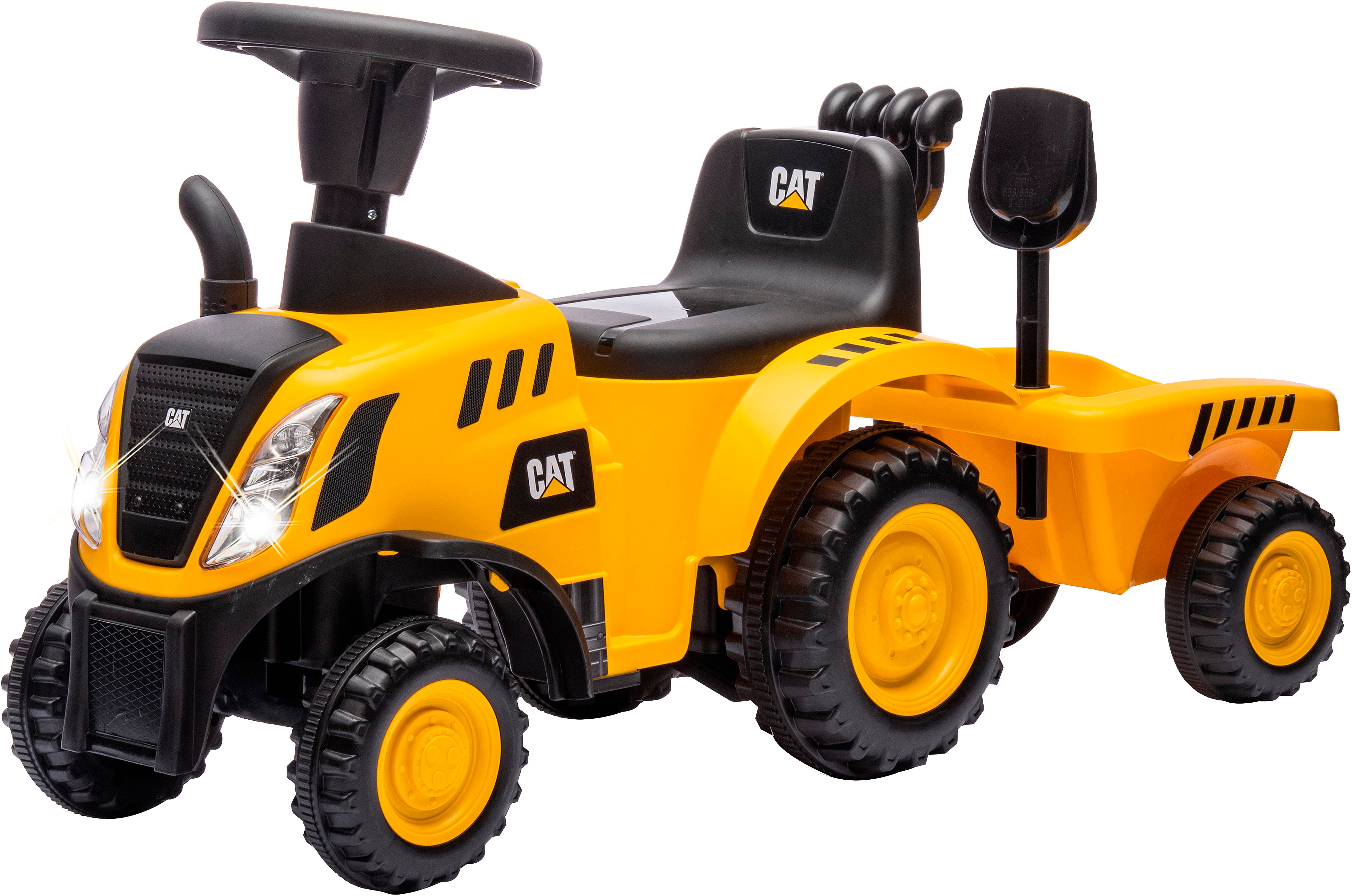 Rutscher JAMARA "Caterpillar Traktor mit Anhänger 2in1, gelb", gelb, Rutschautos, KinderB:29cm H:44cm T:91cm, Kunststoff, mit Licht- und Soundeffekten sowie Hupe, B:29cm H:44cm T:91cm