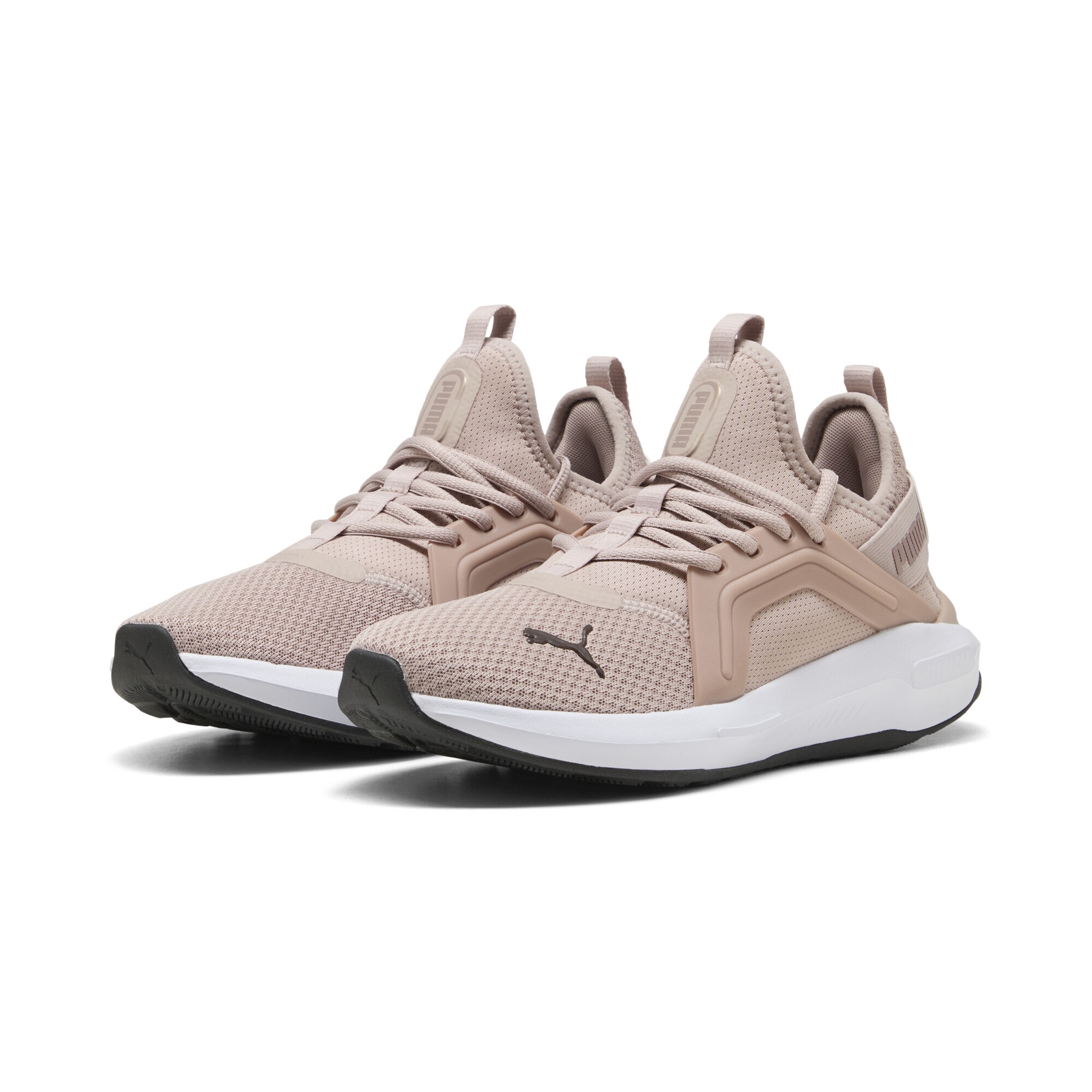 Trainingsschuh PUMA "Softride Enzo 5 Metallic Laufschuhe Damen", Gr. 36, rose latte chocolate braun gold beige metallic, Obermaterial: Textil, Synthetik; Futter: Textil; Innensohle: Textil; Laufsohle: Gummi, Schuhe