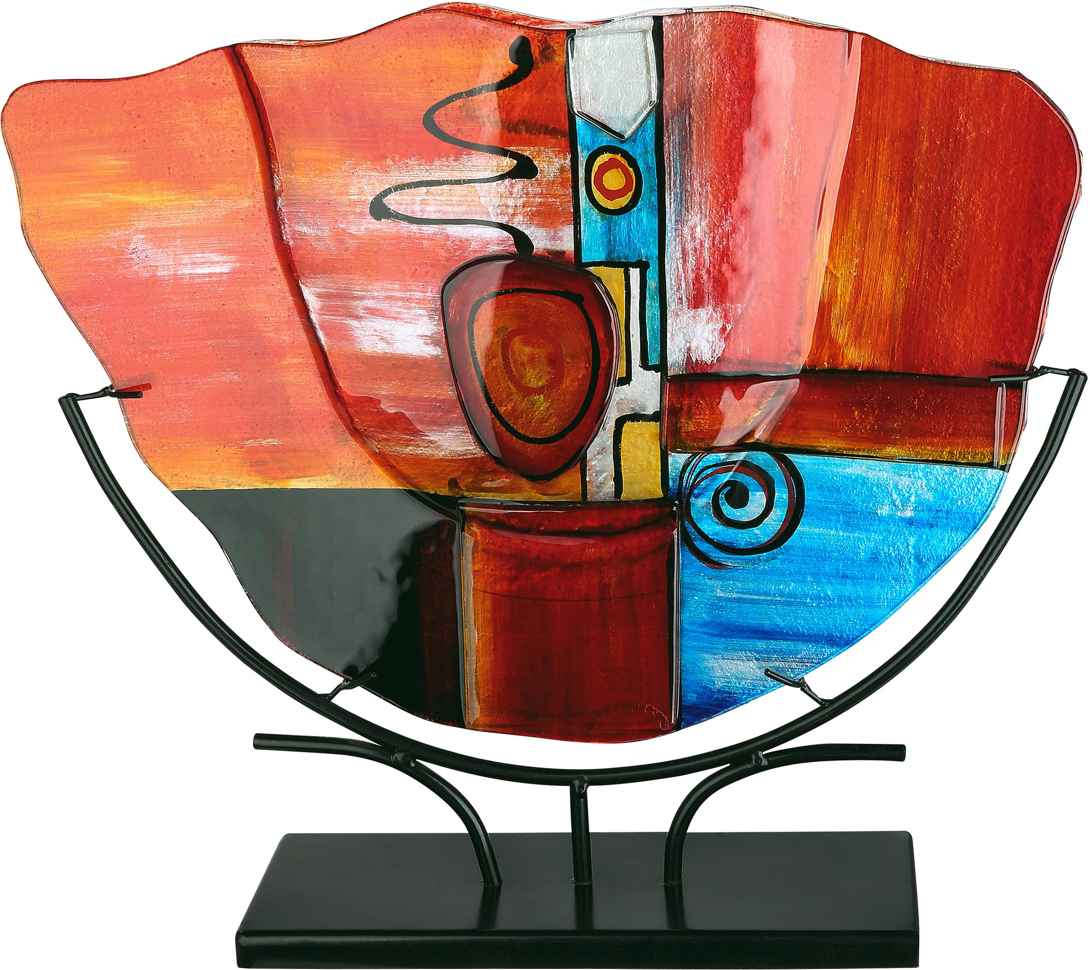Dekovase GILDE GLAS ART "New Life 1", bunt, B:45,5cm H:49,5cm T:10,5cm, Glas, Metall, Vasen, handbemalt mit Fusingglas-Elementen