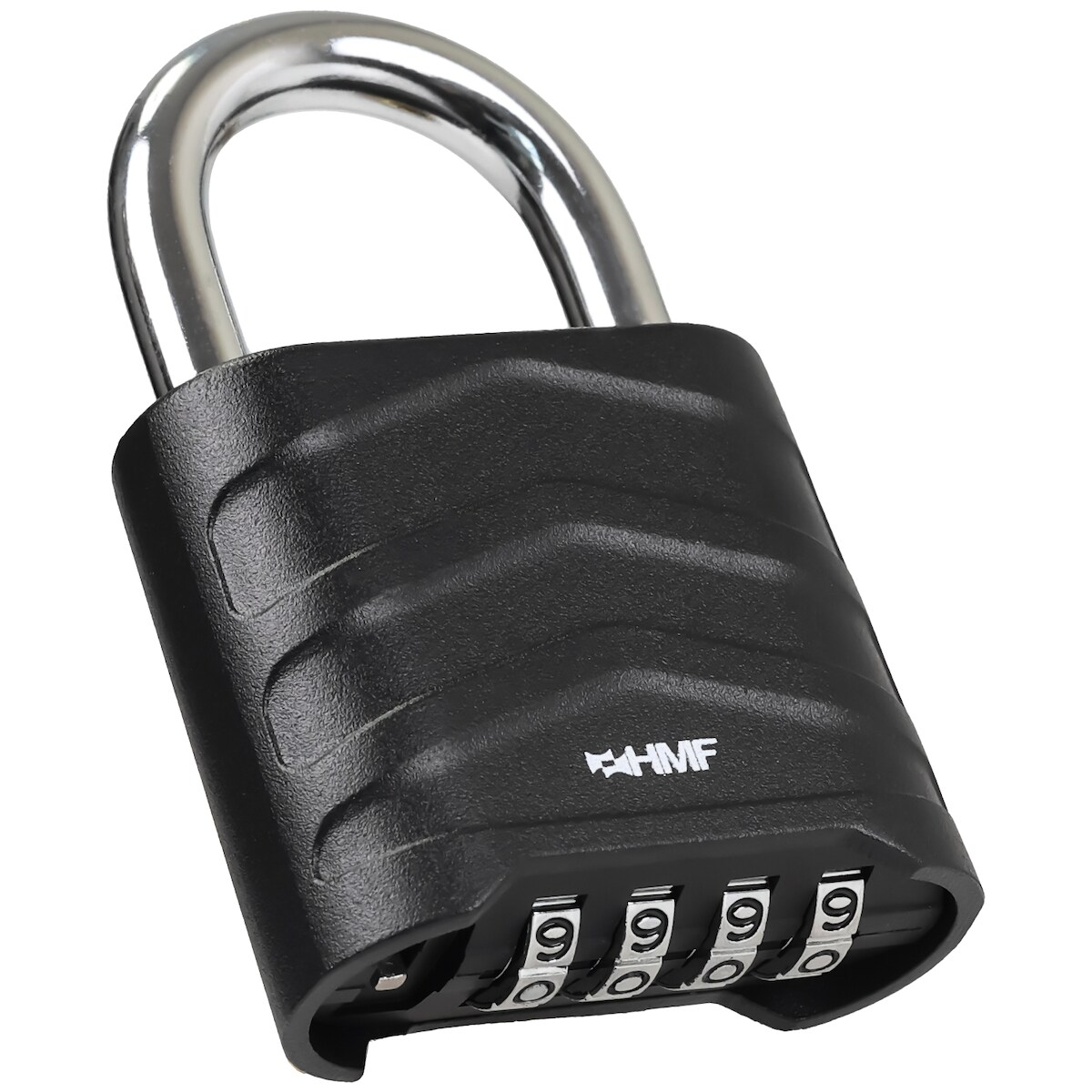 HMF Zahlenschloss Vorhängeschloss, robustes Schloss mit 4-stelligem Zahlencode aus Aluminiumlegierung, 5,6 x 2,6 x 8,7 cm, Schwarz Image