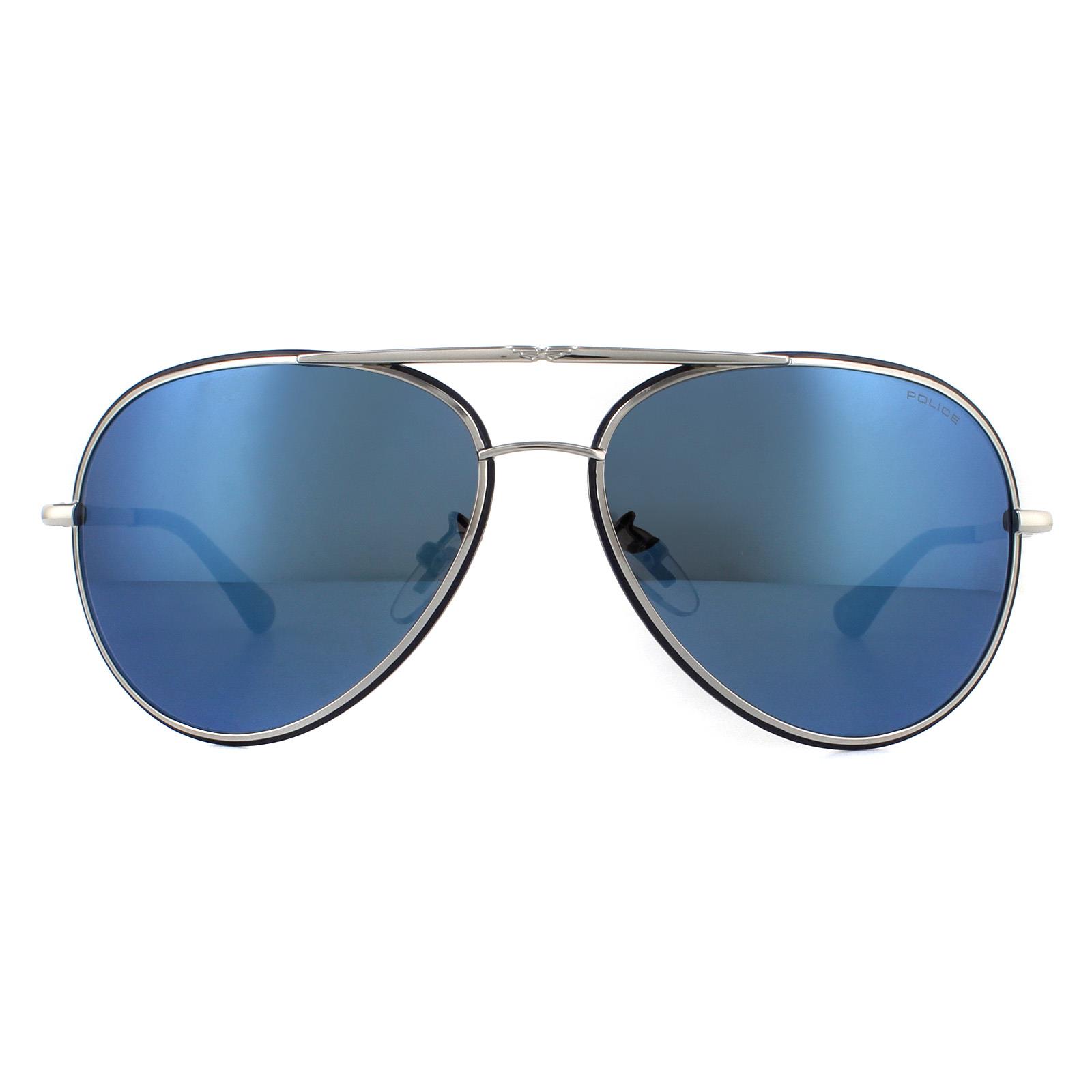 Lunettes de soleil de la police SPL966N ORIGINS 12 E70B MIROIR BLUE BLUE DE FUMÉE PALLADIUM BRISE Image
