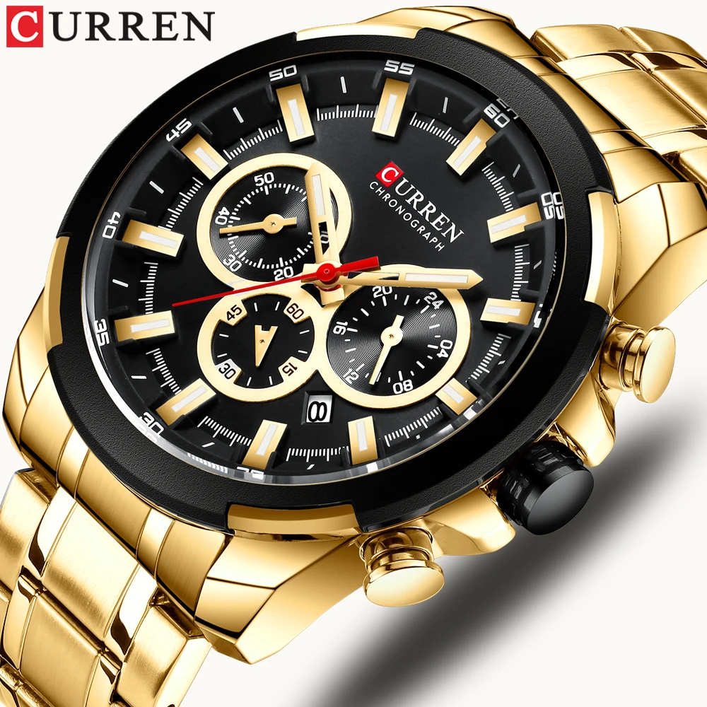 CURREN Casual Sportliche Armbanduhren Edelstahl Band Chronograph Uhr herren Uhren Luxus Original Quarzuhr Männlich Image