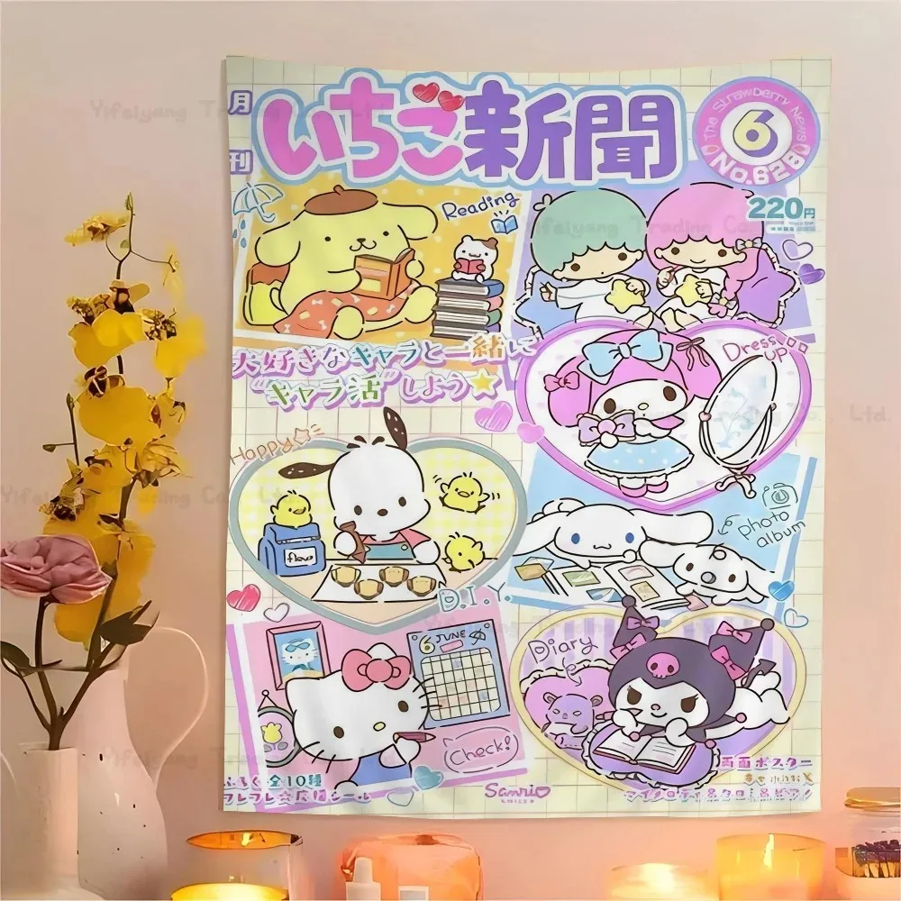 Hello Kitty Sanrio Zeichentrickfigur bunter Wandteppich Wandbehang Schlafsaal Wandkunst Dekoration Tarot Hippie Wand Carpe