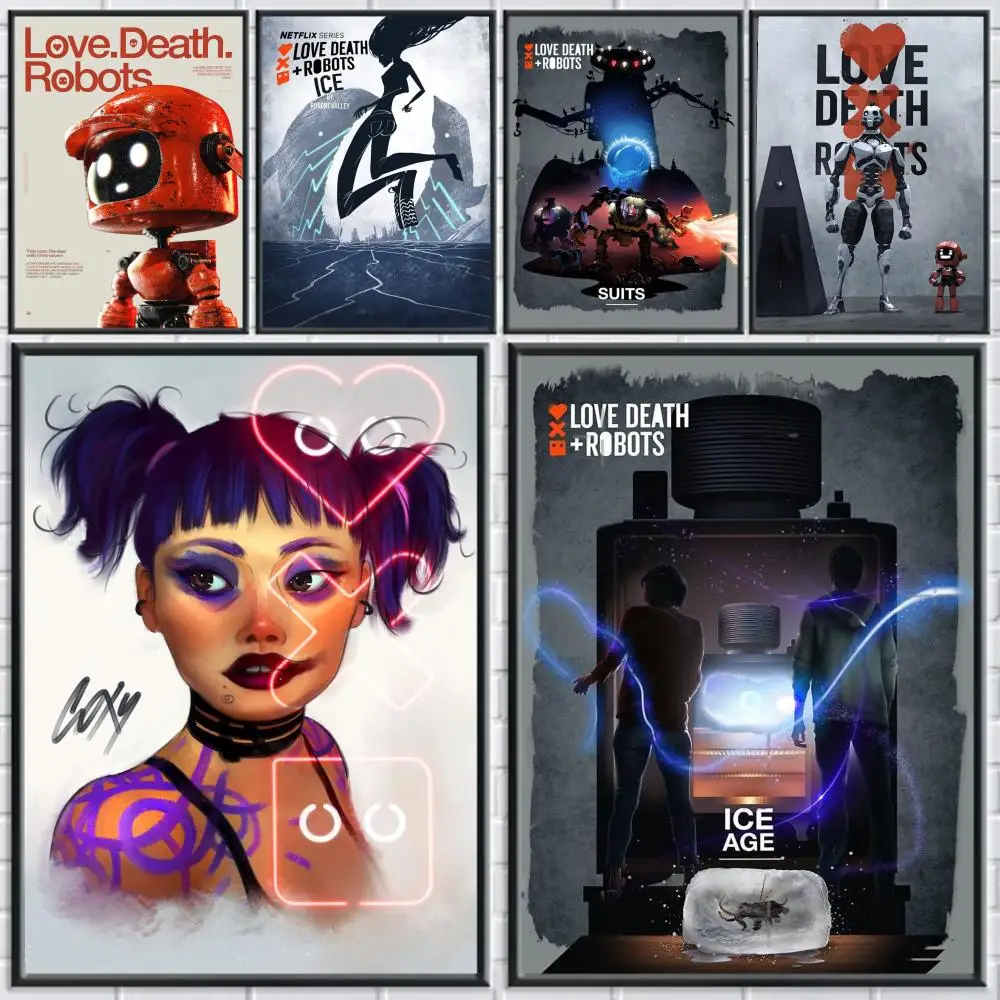 Love D-Death Robots Poster, HD, vielseitige, wasserfeste Wandkunst, selbstklebende Dekoration für jeden Raum, ideales Geschenk Image