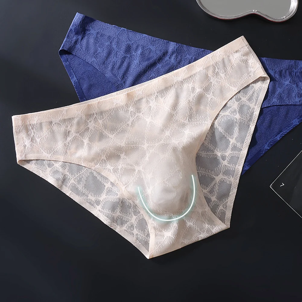 Hommes Sexy dentelle mince glace soie slips sous-vêtements pour homme renflement poche taille basse très chaude Lingerie solide unisexe culottes vêtements pour hommes