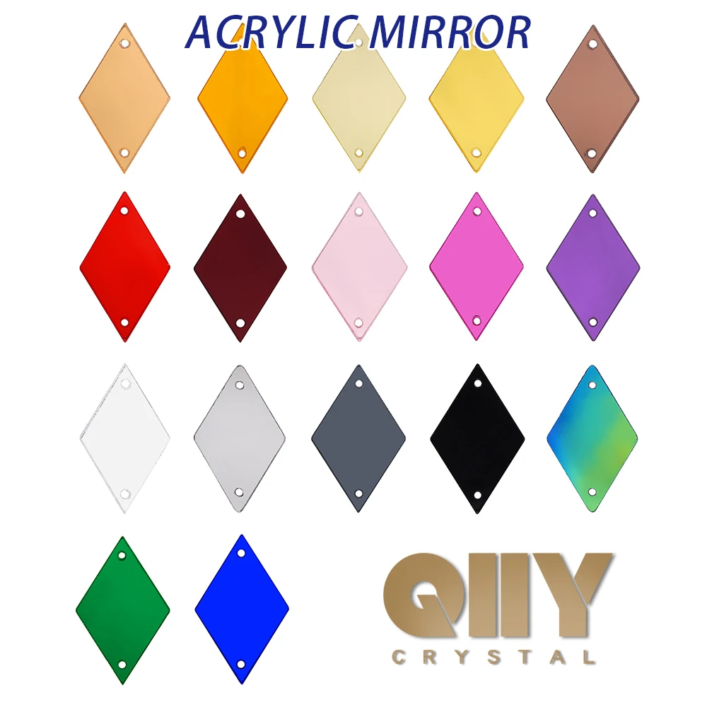QIIY 50 Stück Rhombus Acryl-Spiegel-Näh-Strasssteine zum Aufnähen, DIY-Handwerk, flache Rückseite, Nähsteine für die Dekoration von Kleidungsstücken Image