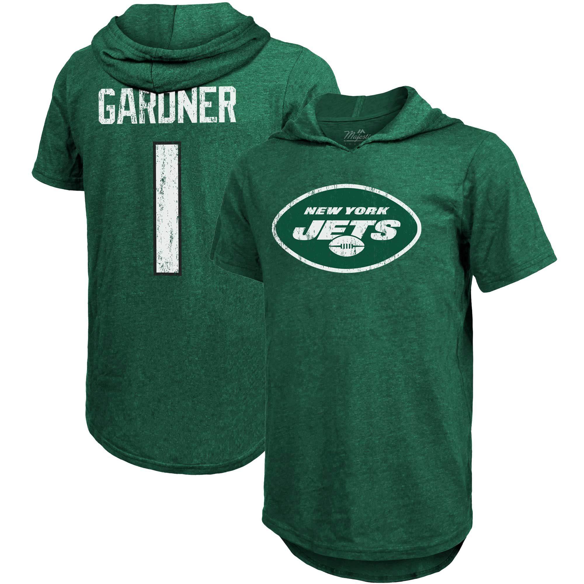 Majestic Threads Ahmad Sauce Gardner Heather Green New York Jets Spielername und -nummer Tri-Blend Hoodie-T-Shirt für Herren Image