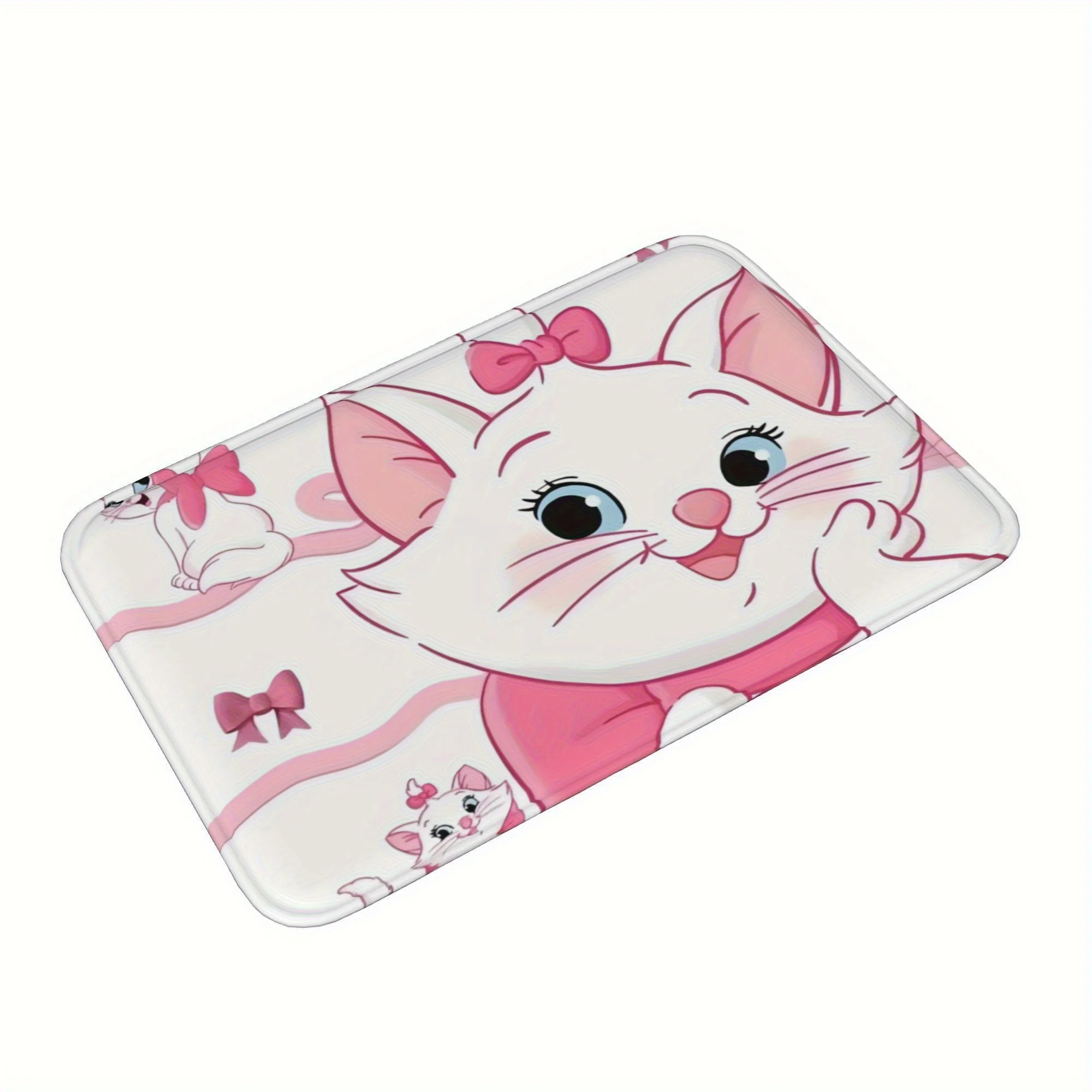 1 Stück Disney The Aristocats Marie rutschfeste Fußmatte – niedliche rosa Schleife und verspielte Katzen-Design, rechteckige Matte aus 100 % Polyester für das Bad