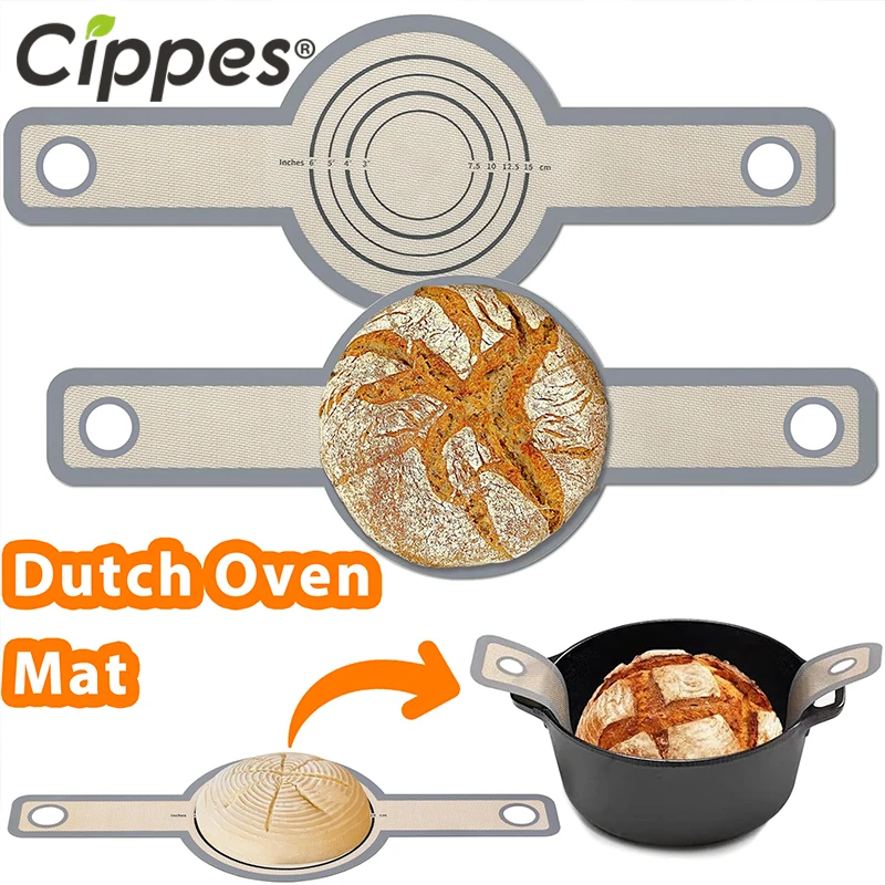 1/2 Stück Silikon-Brotschlinge für holländischen Ofen, wiederverwendbare antihaftbeschichtete Sauerteig-Backmatte mit langen Griffen, Brotübertragungswerkzeug Image