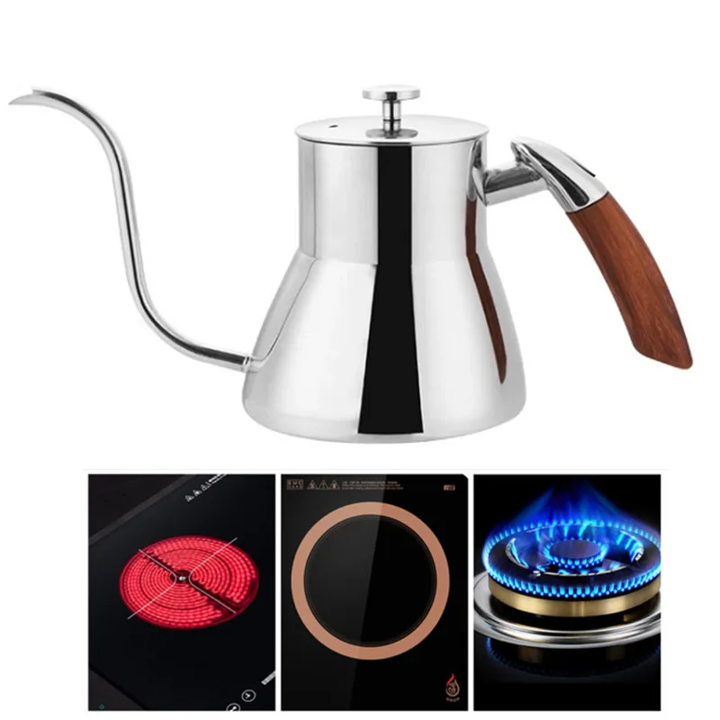 Kaffee-Schwanenhals-Wasserkocher, passend für elektrische Keramikherde/Induktionsherde/elektrische Kochplatte/Gasherd, Edelstahl-Getöpfe zum Übergießen Image