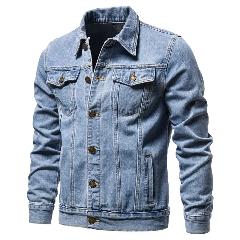 Herbst Männer Feste Denim Jacken Mode Motorrad Vintage Jeans Jacken Baumwolle Casual Schwarz Blau Mäntel Denim Jacke Männer