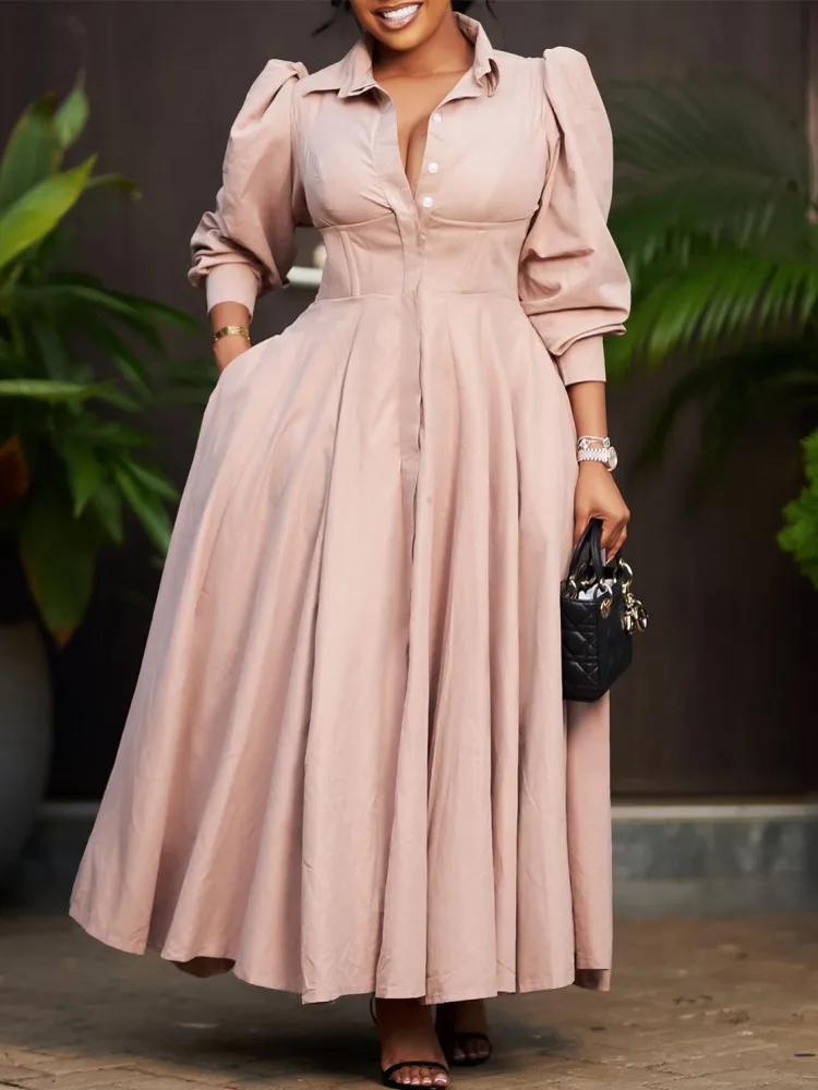 Frauen Frühling Kleid Damen Casual Plus Größe Schlank Büro Kleid Retro Elegante V-ausschnitt Hohe Taille Weiß Langarm Party Kleid