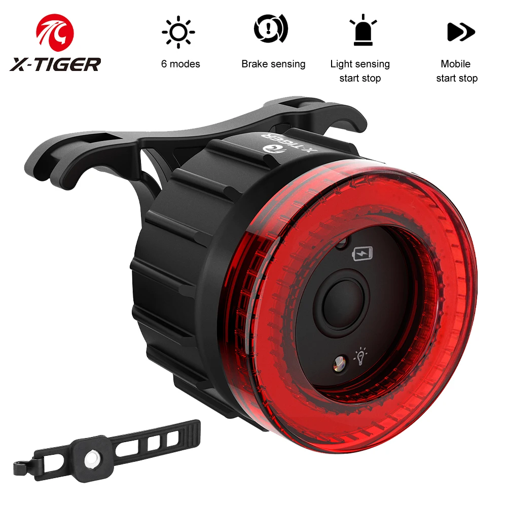 X-TIGER Fanale posteriore per bicicletta Luce di rilevamento del freno automatico intelligente per bicicletta LED impermeabile Ricarica Fanale posteriore per bicicletta Avvisa la luce posteriore della