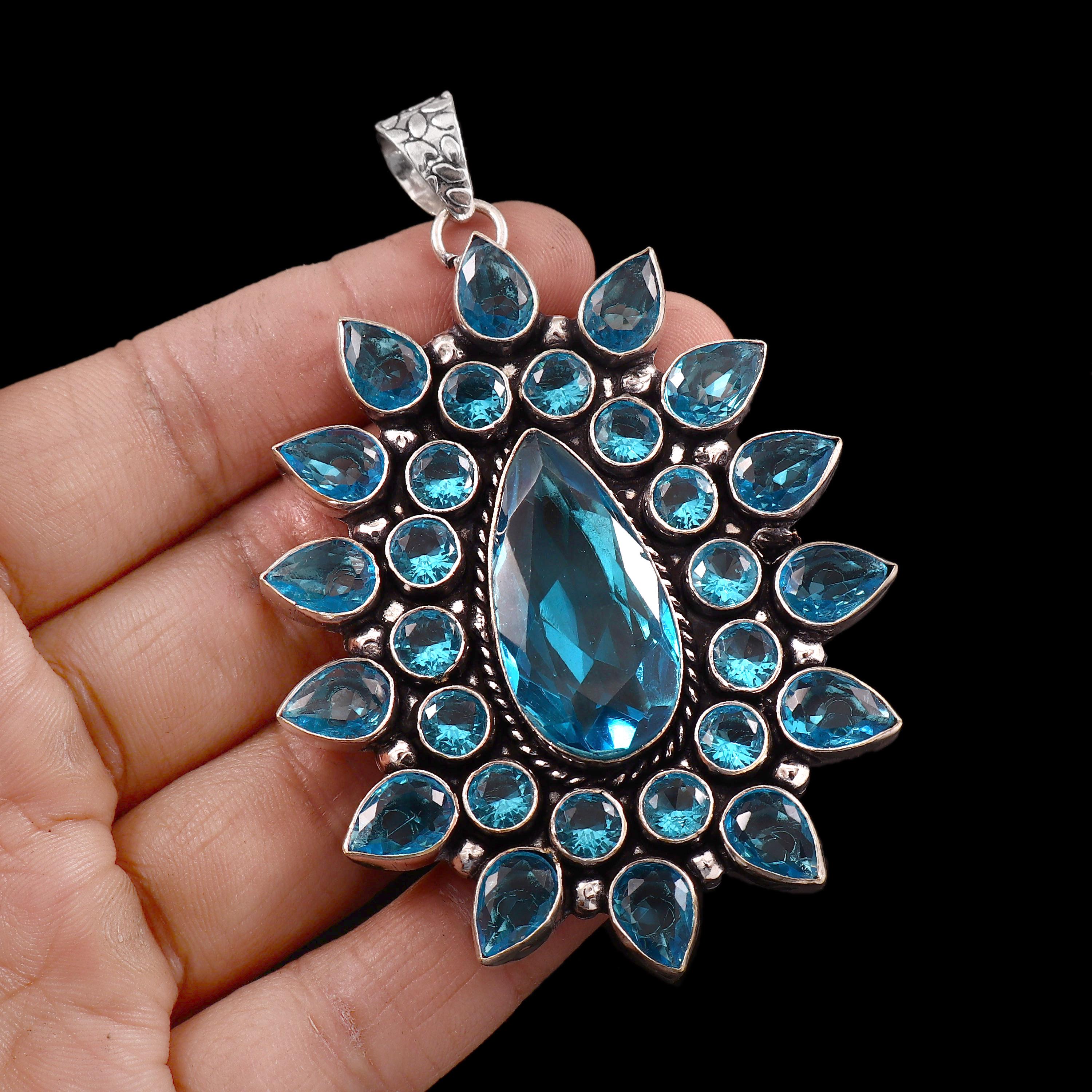 "Ciondolo \"pietra preziosa\" in topazio blu, ciondolo in argento sterling 925, pietra preziosa, ciondolo \"pietra preziosa\" \"topazio blu\", regalo per Nat"